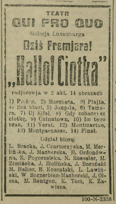 Reklama rewii "Halo! Ciotka!, Kurier Poranny nr 51 z 20. lutego 1925 r.