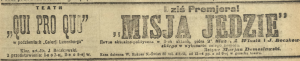 Rewia "Misja jedzie", Kurier Warszawski nr 314 z 13. listopada 1919 r.