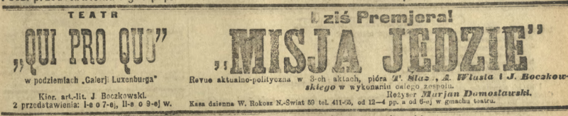 Rewia "Misja jedzie", Kurier Warszawski nr 314 z 13. listopada 1919 r.